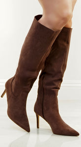 Tassa Faux Suede Pointed Toe Boots - Brown